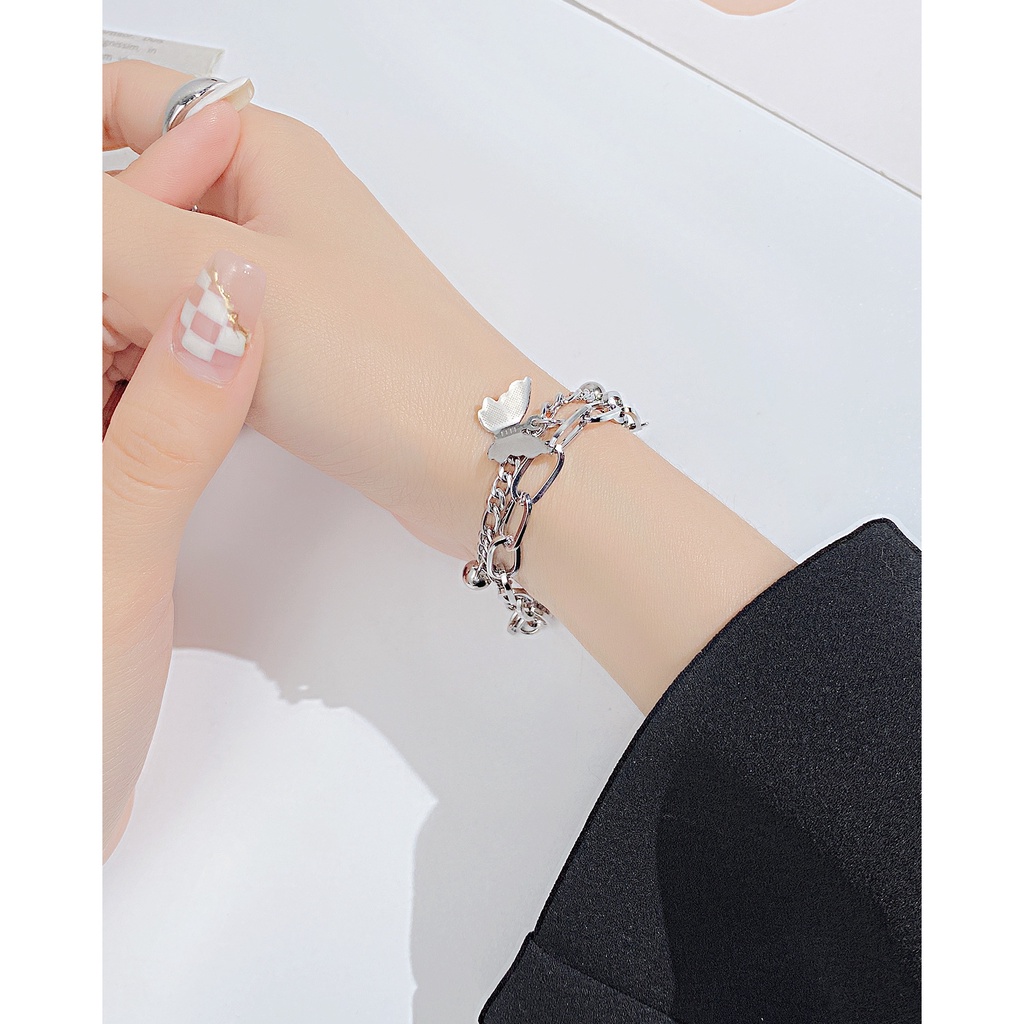 COD❤️Gelang Bola Kupu-kupu Disesuaikan Korea Fashion Manis Temperamen Sederhana Gelang Lapisan Ganda Rumbai  Fashion Jewelry Accessories Wanita