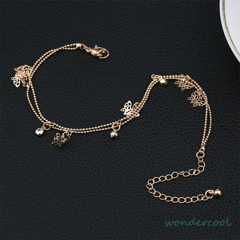 Double Layer Hollow Butterfly Liontin Gelang Kaki Paduan Fashion Sepatu Wanita Yang Indah-Won