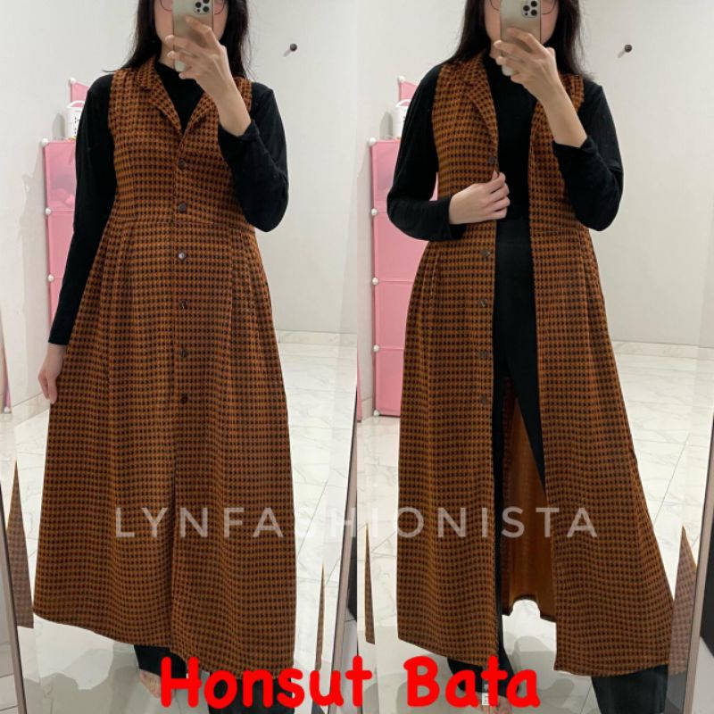 LYNFASHIONISTA-CARDIGAN WANITA MUSLIM PANJANG MOTIF HONSUT KANCING HIDUP PREMIUM/PRISKA