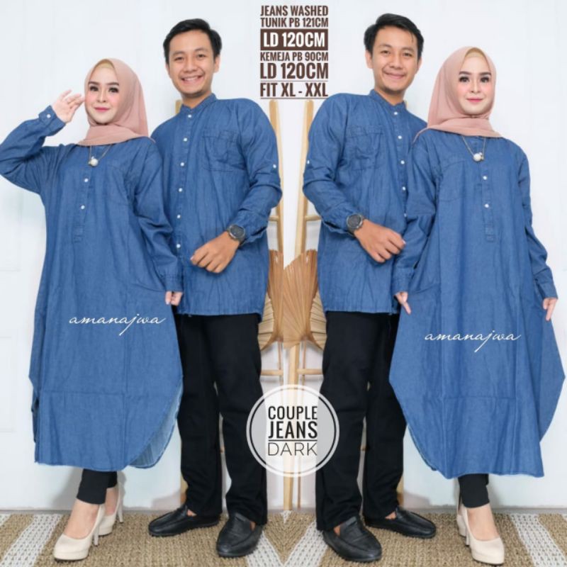 RESTOK SETELAN COUPLE/BAJU COUPLE LEBARAN JUMBO/BAJU PASANGAN JUMBO BIGSIZE JEANS/COUPLE JEANS BY AM