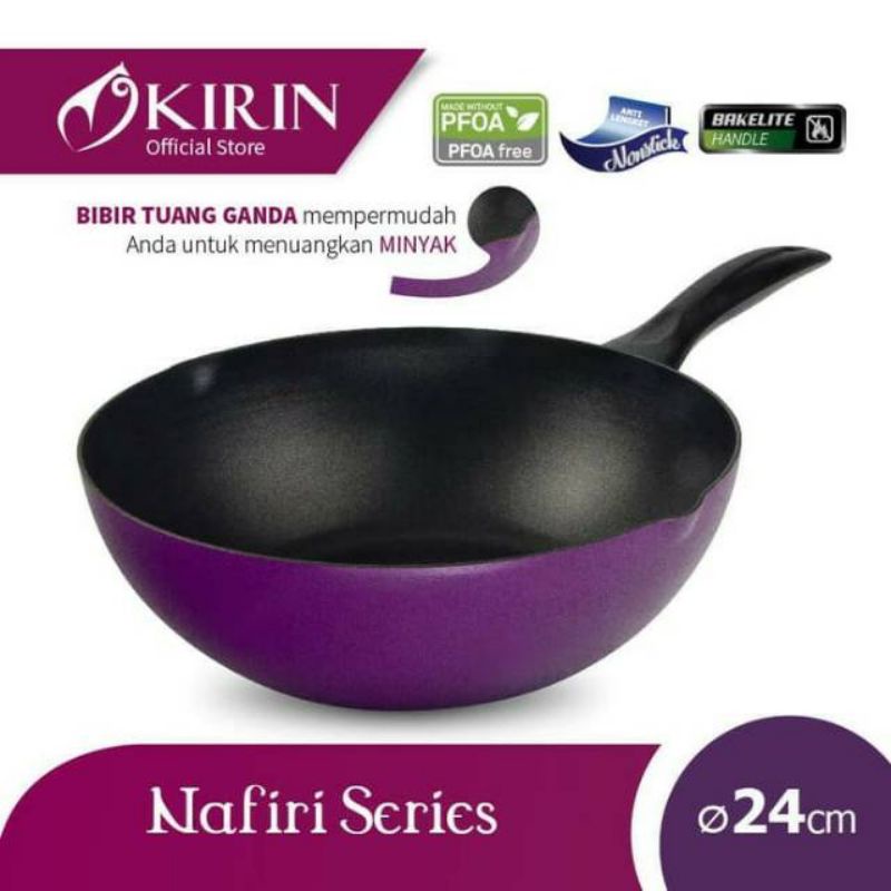 Kirin Deep Frypan / Teflon 24cm Nafiri Ungu (Bibir Tuang)