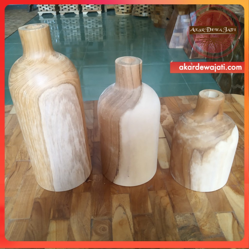 Vas bunga kayu jati 3 Ukuran (1 set)