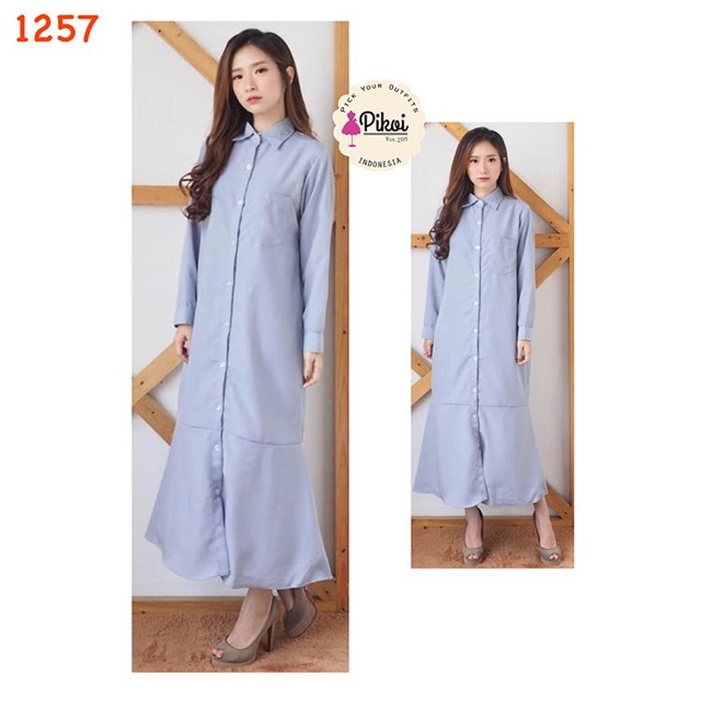 Gamis kemeja / kemeja gamis murah / gamis hitam polos / gamis kancing hidup / gamis busui murah 1257
