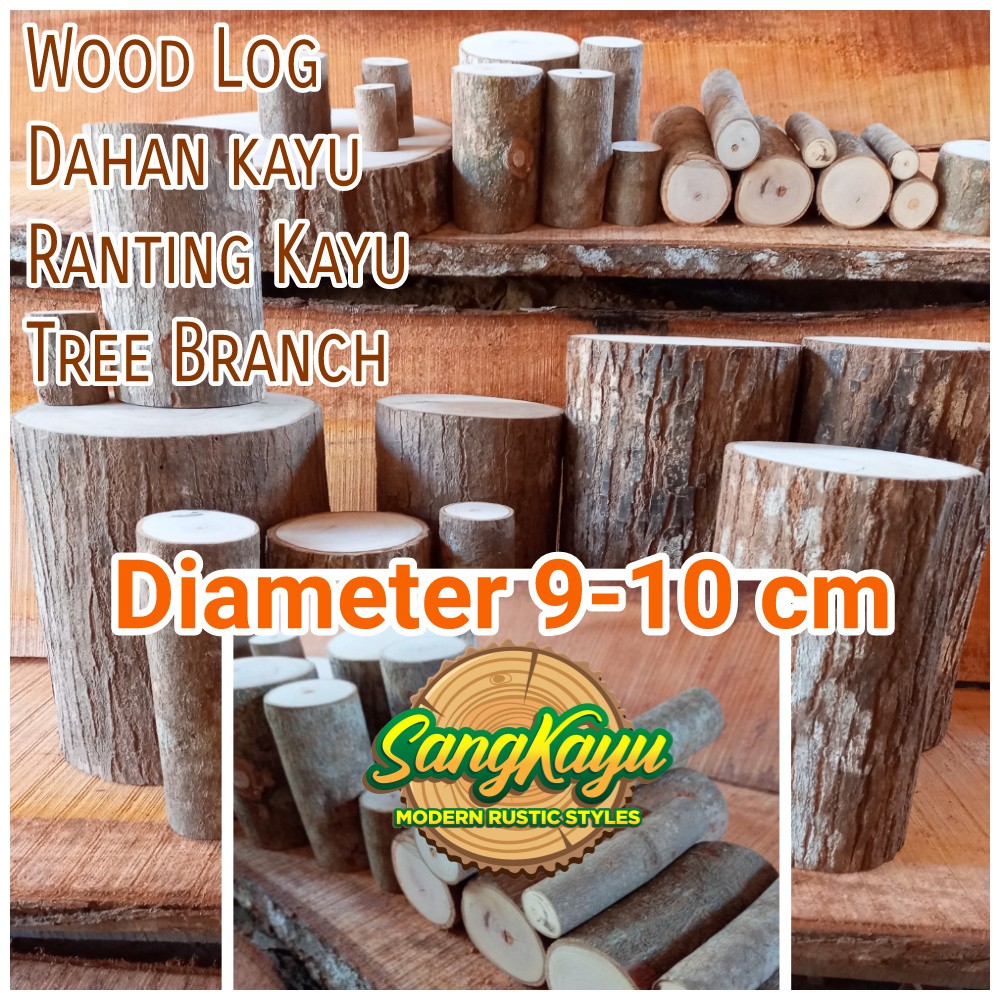 Kayu dahan kayu diameter 9-10cm bahan craft dekorasi hiasan tatakan