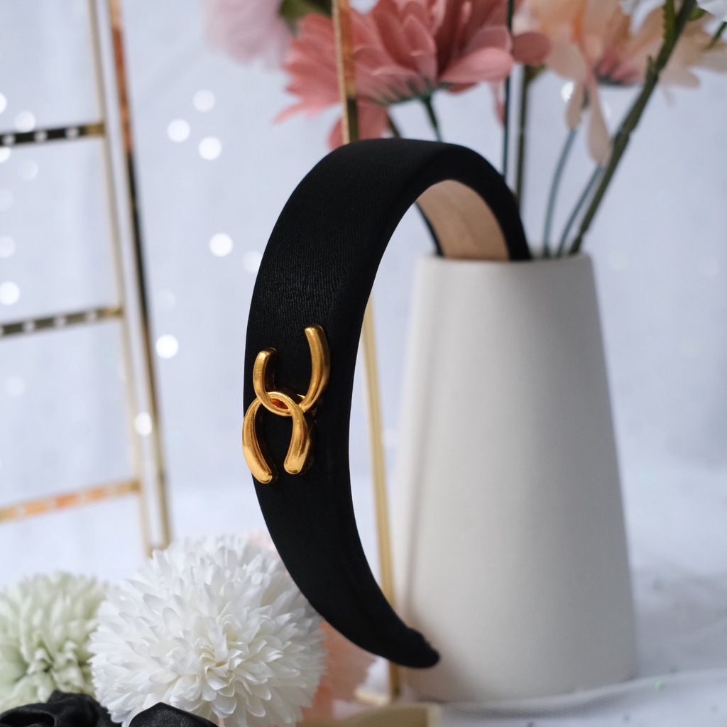 Caliloops Bando Bandana Busa Korea Dewasa Gold Hitam Polos Ang