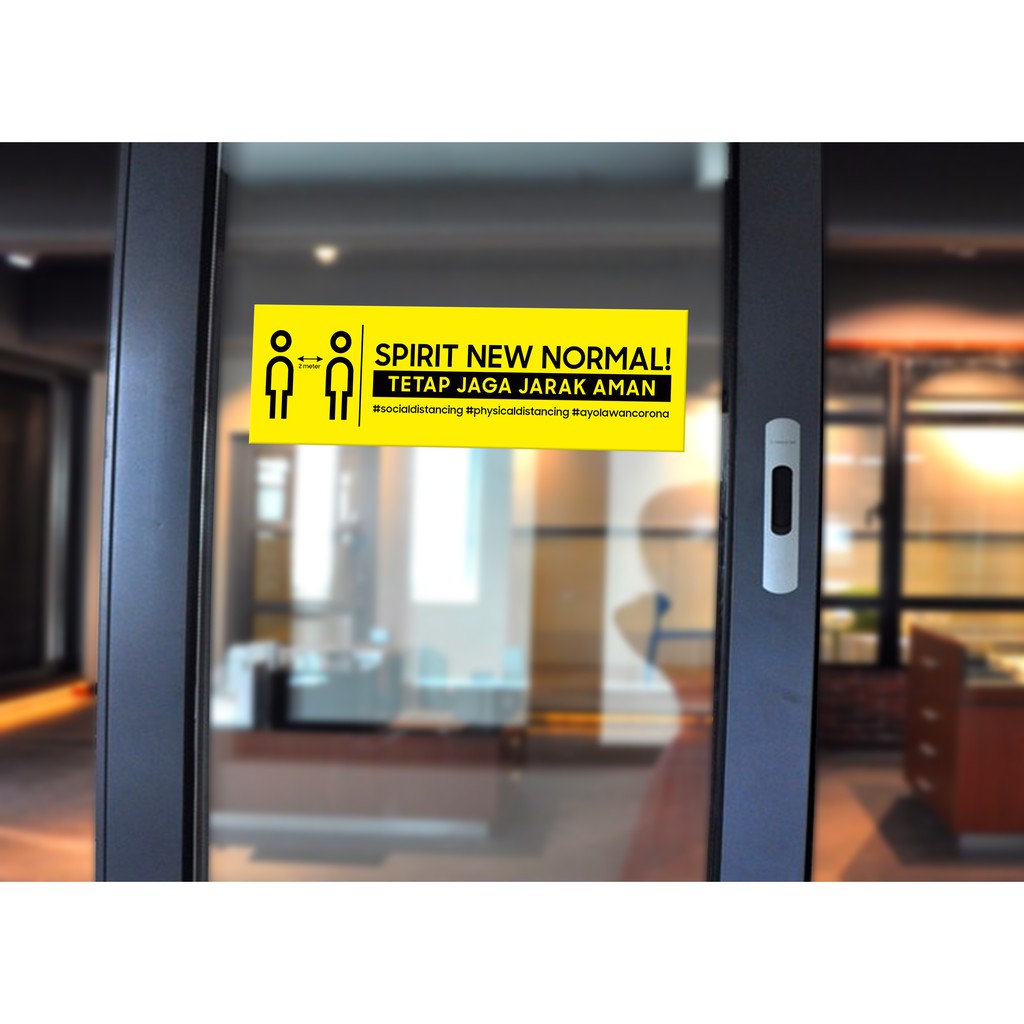 STIKER KACA DINDING TETAP JAGA JARAK AMAN SOCIAL DISTANCING