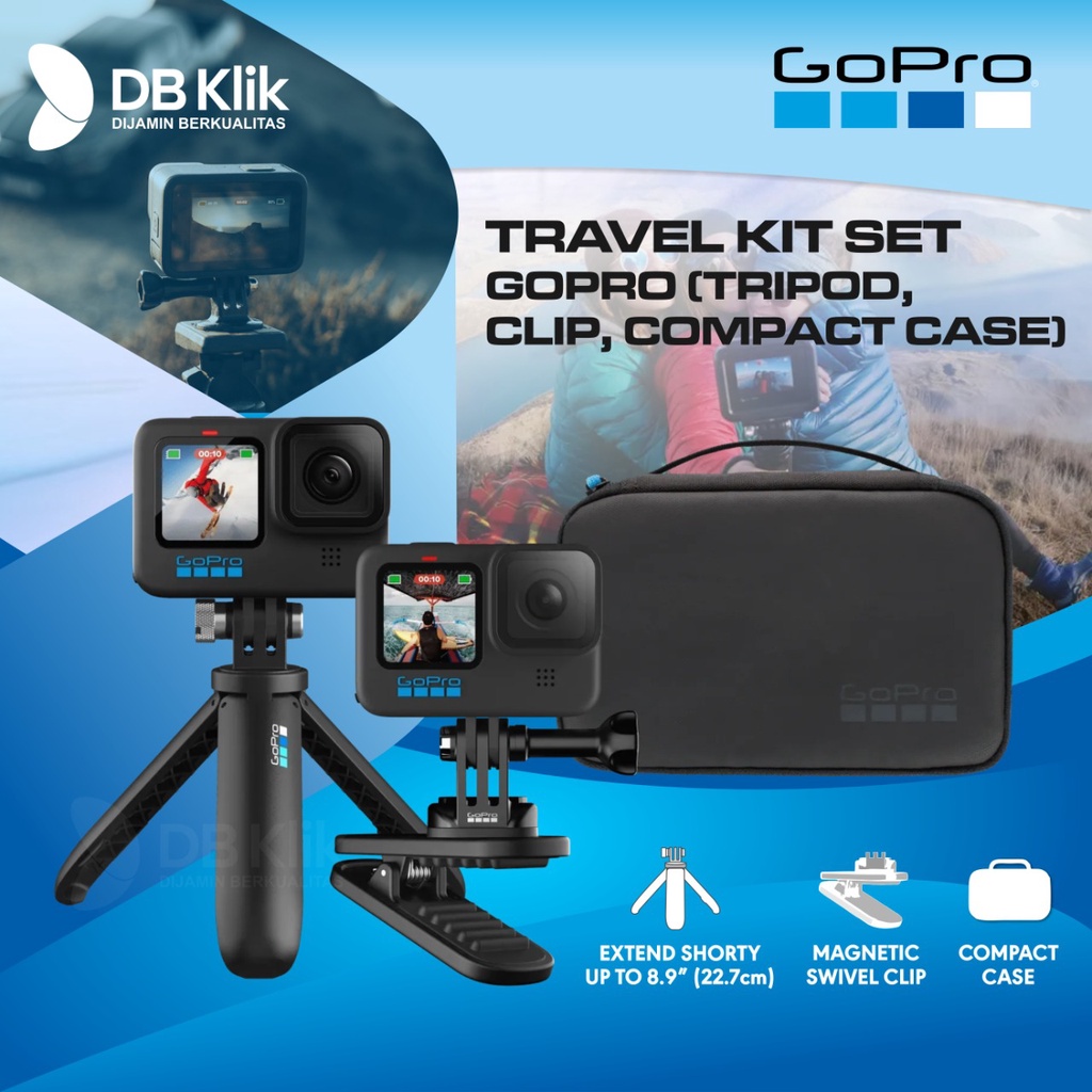 Travel Kit Set GoPro For All GoPro Camera (Tripod, Clip, Compact Case)