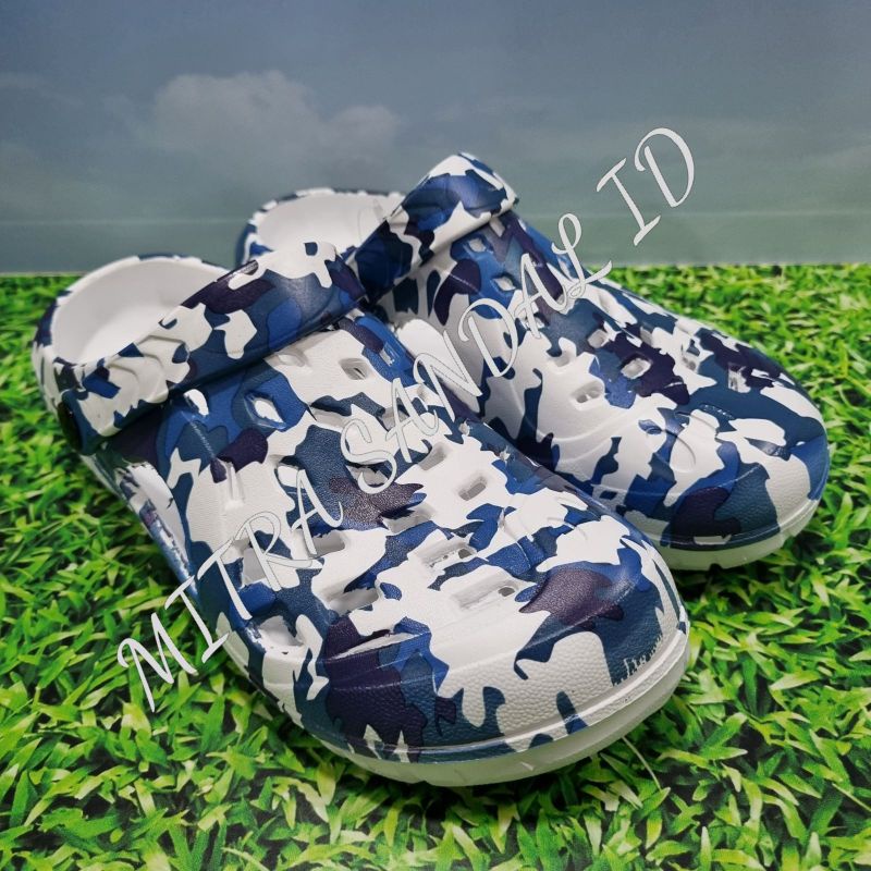 SALEE !!  HEMA SANDAL KODOK LAKI LAKI WANITA BLUE ARMY/SANDAL BAIM MODEL CROCS BLUE ARMY Promo mitra