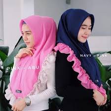 HIJAB JILBAB KERUDUNG SEGIEMPAT KRIWIL VALENCIA NAVY PINK KOMBINASI