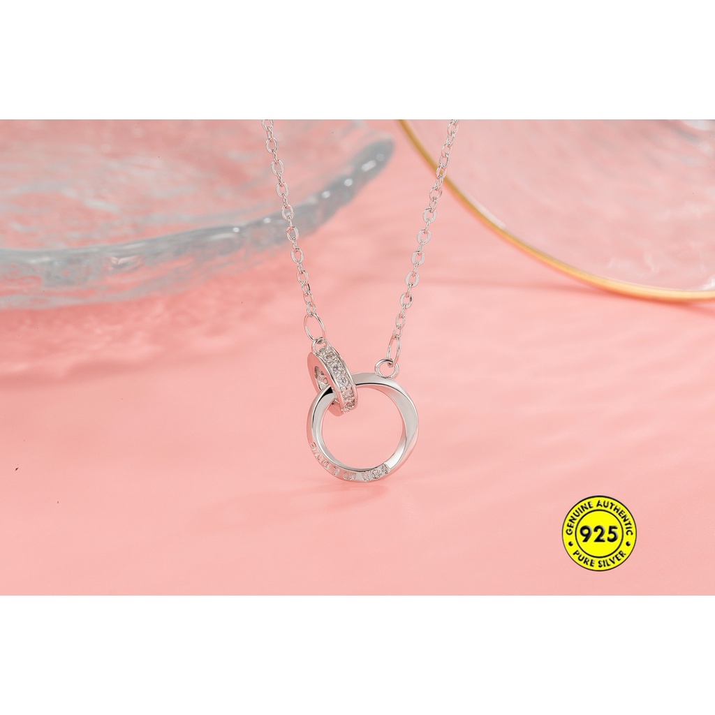 Kalung Rantai Sterling Silver 925 Dengan Liontin Cincin Ganda Untuk Wanita