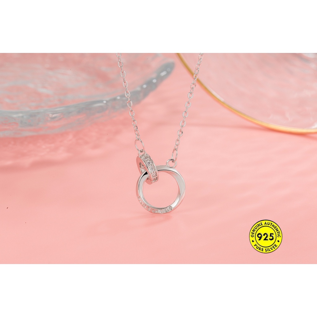 Kalung Rantai Sterling Silver 925 Dengan Liontin Cincin Ganda Untuk Wanita