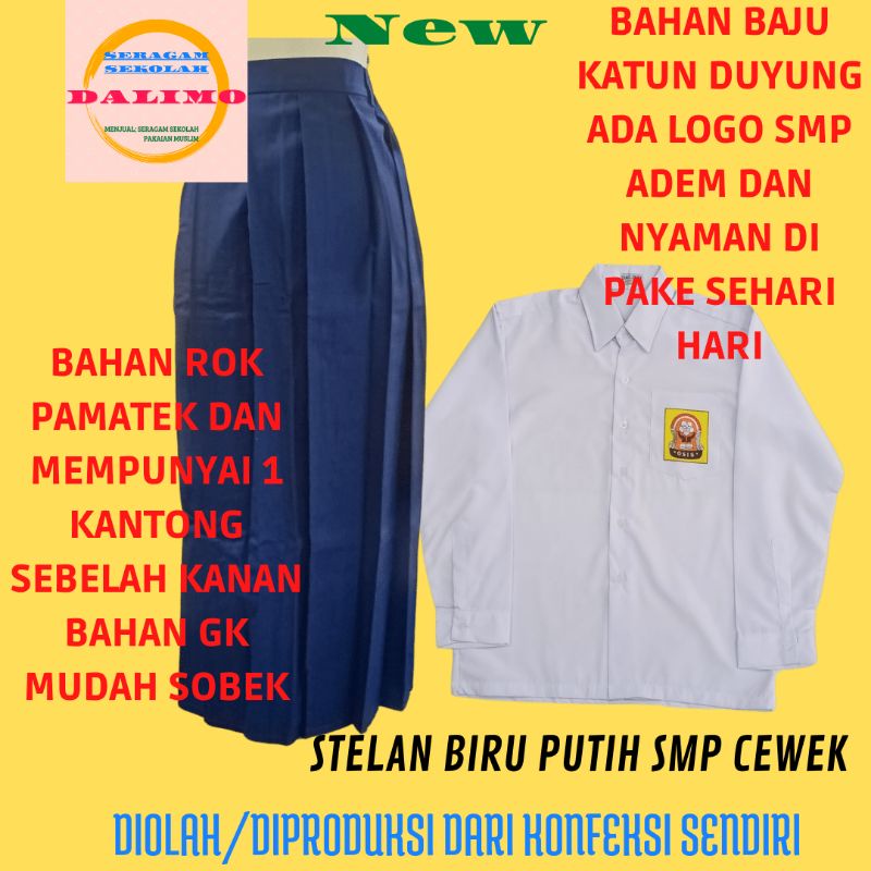 STELAN SERAGAM BIRU PUTIH SMP CEWEK KELAS7/KELAS9 DAN JUMBO SERAGAM DALIMO STELAN SERAGAM SMP STELAN