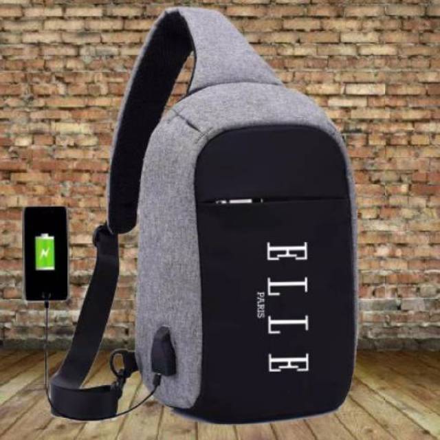 HOT Tas Selempang Punggung Dada Oxford Anti Maling Port Kabel USB Charging untuk Pria Wanita Travel