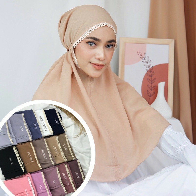 Jilbab bergo alazhar / Hijab bergo Maryam renda non pet / bergo renda