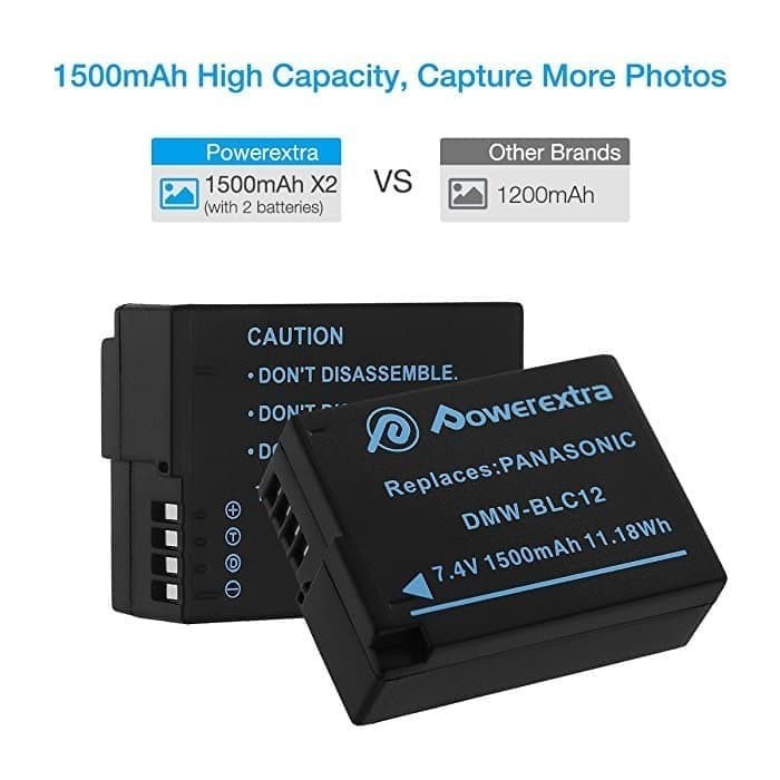 POWEREXTRA BATTERY DMW-BLC12 2 PACK WITH DUAL CHARGER FOR DM-G5 G6