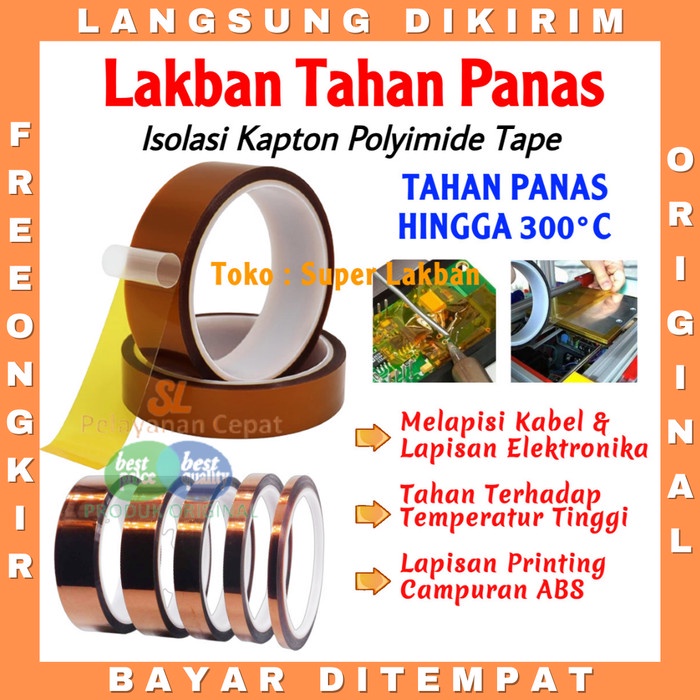 Lakban Kapton Isolasi Tahan Panas 300C Perekat Serbaguna Selotip Heat Resistant High Temperature Adhesive