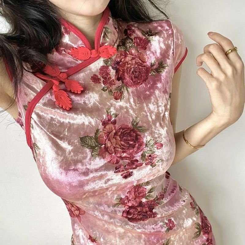 MDLV ~ 0990 CNY Mulan Cheongsam Dress Women Cheongsam Dress Premium Dress Sincia Dress Imlek Dress Velvet Premium Dress Velvet Import Fashion Import