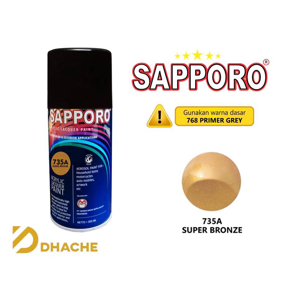 Cat Semprot Sapporo Paint Super Bronze 735A /Pilox / 300ml/ Sapporo warna besi / Cat Velg Bronze