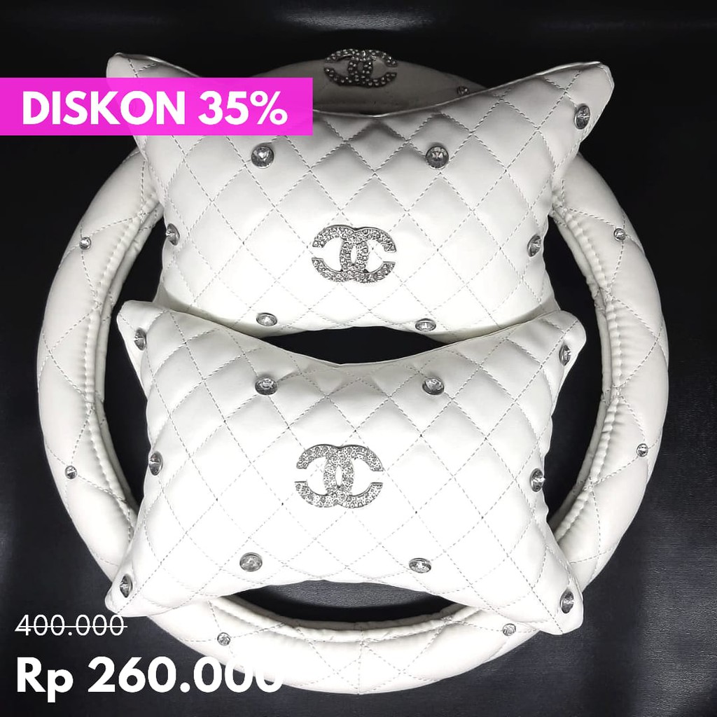 Set Bantal Mobil Chanel Berlian 2in1 Putih Import