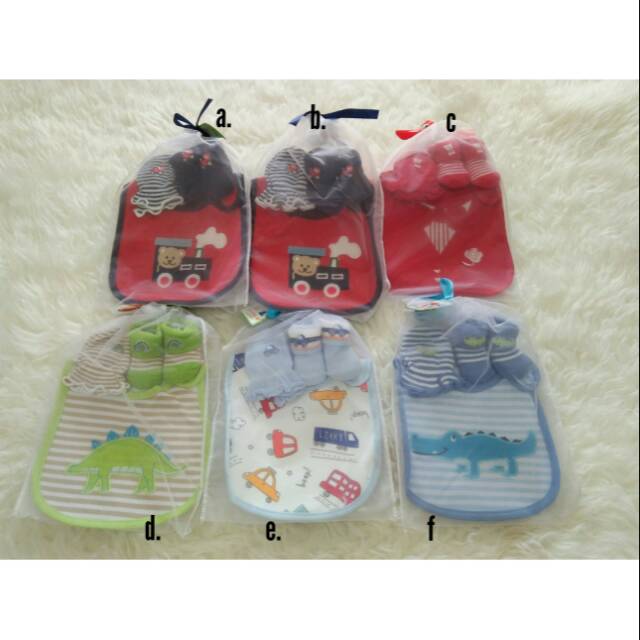 Set Booties Mitten BIB, set slabber/ set kaos kaki sarung tangan