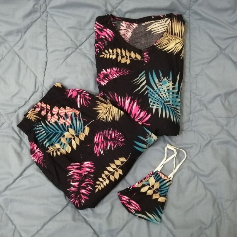 Sleepwear piyama set lengan panjang (free masker headloop)