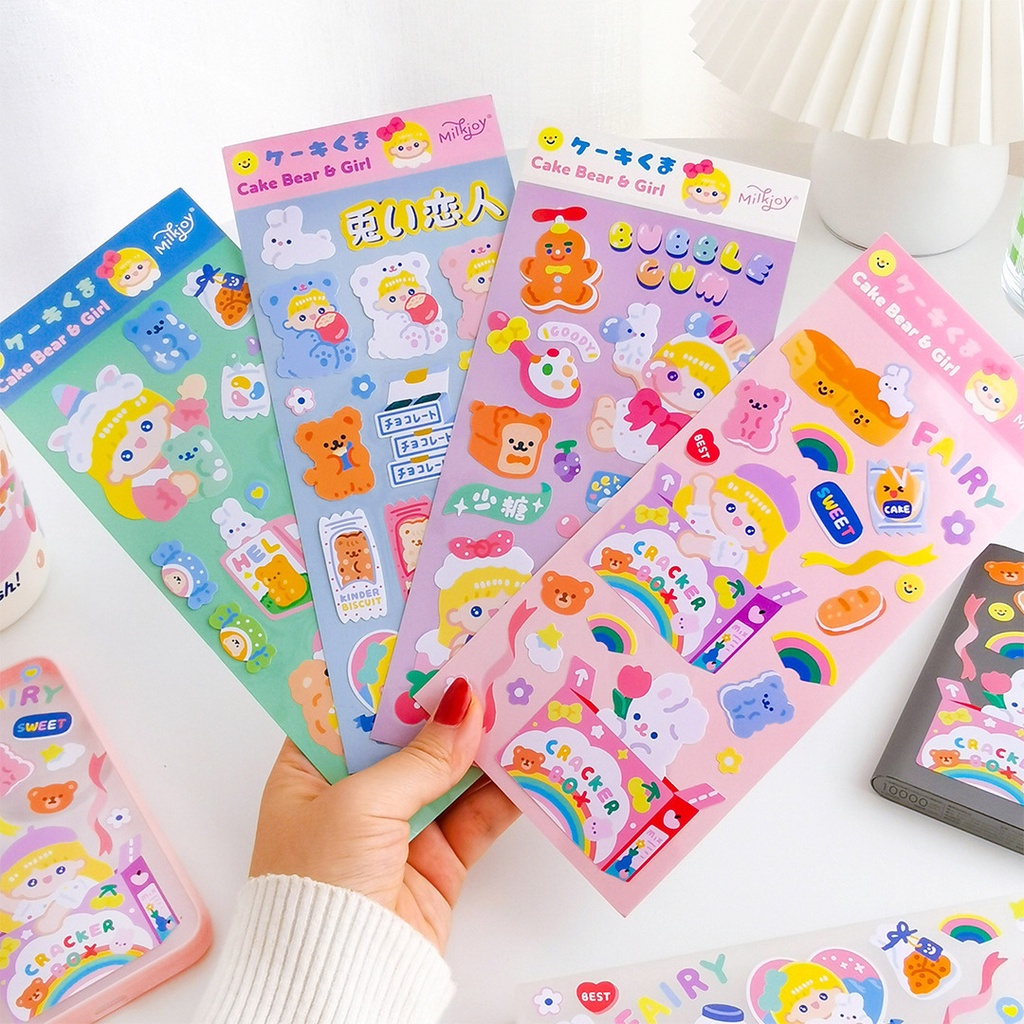 

Strowberry Millk 1 lembar Stiker Kawaii Kartun Beruang Gadis Pelangi Stiker Perencana Dekorasi