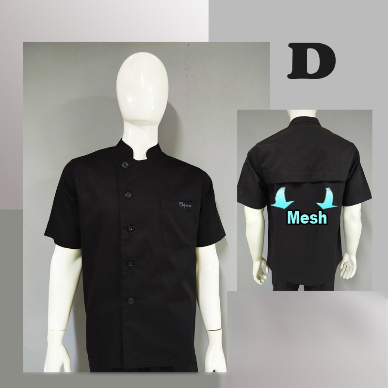 Chef Wear Baju Koki Hitam SS D Komb Net / Mesh