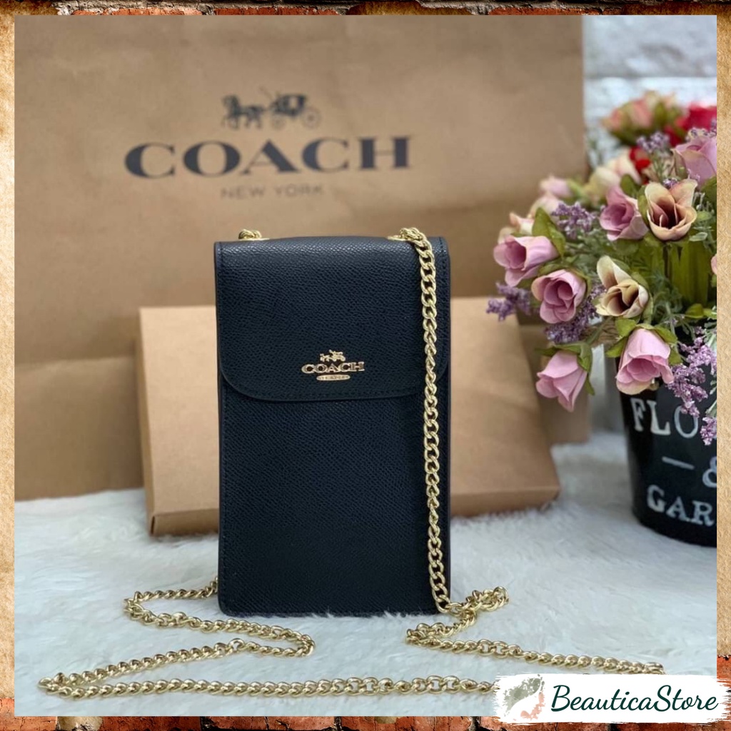 ORIGINAL COACH - Crossbody Black Saffiano Leather North/South Phone Bag Wallet [ FULL SET NEW WITH T