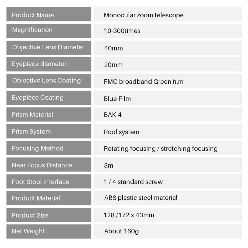 Teropong Jarak Jauh Tele Monocular Zoom Telescope Long Range 10-300x40