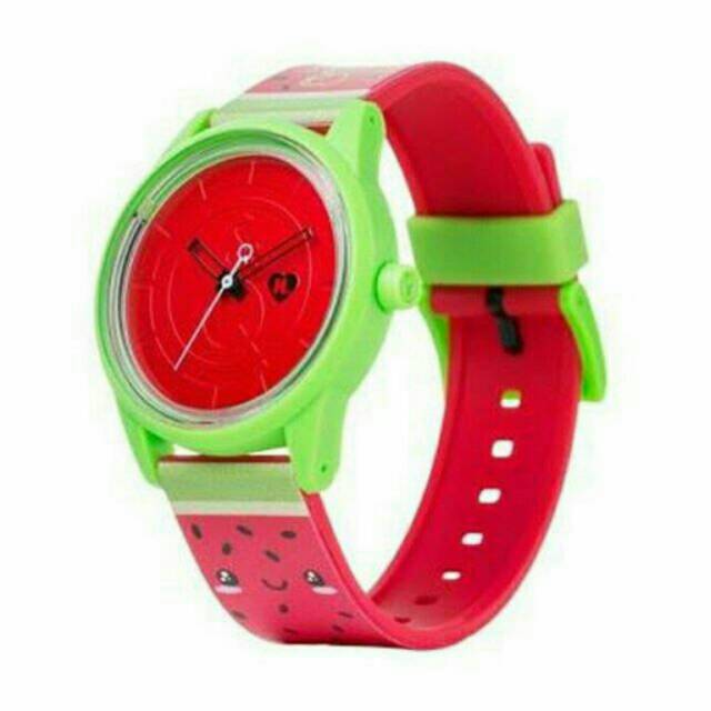 Jam tangan smile solar QQ untuk anak / remaja jam analog harajuku lovers warna merah case hijau muda