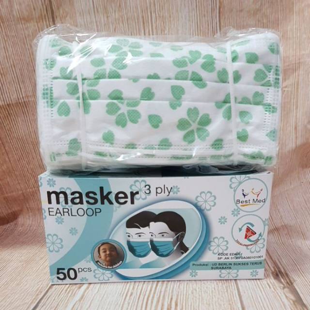 Masker Earloop Best Med 3 Ply  50 ply