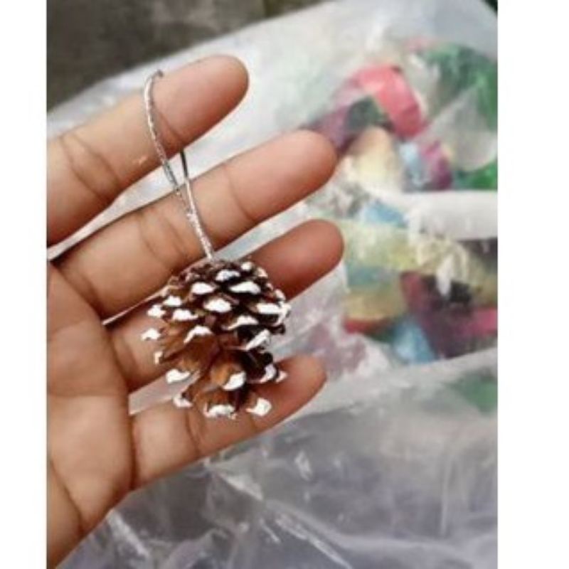 1 PCs Buah Pinus Kecil Salju atau Vernis Dengan Tali Dekorasi Hiasan Pohon Natal Christmas Assesoris Proferty Photo Booth