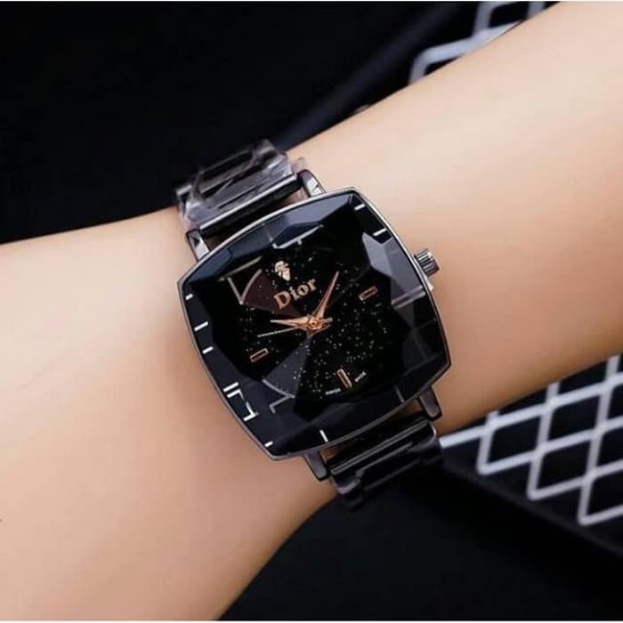 Jam tangan DIORA KOTAK RANTAI STAINLESS Hitam Jam Tangan Perempuan Jam Tangan Korean Terbaru Jam Tan