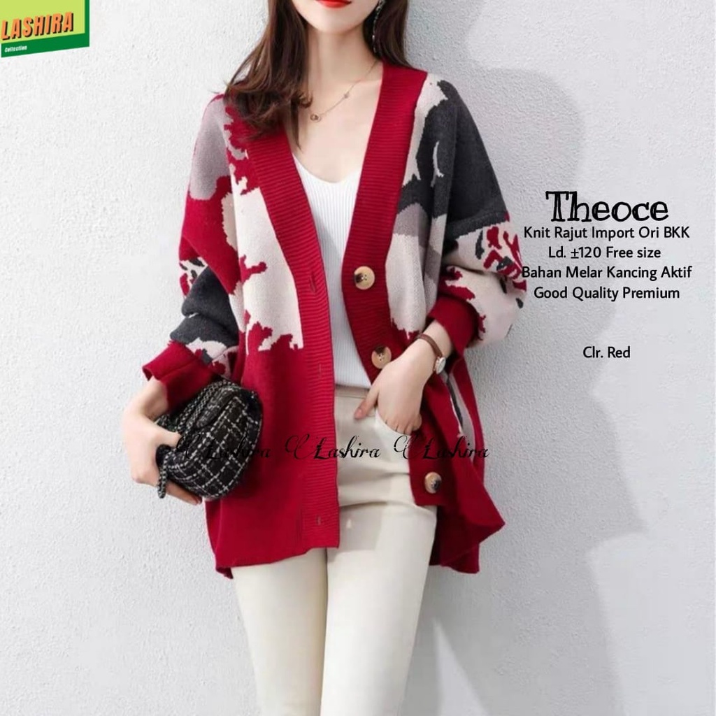 theoce cardy cardi cardigan outer sweater sweter switer baju atasan knit rajut motif import tebal me