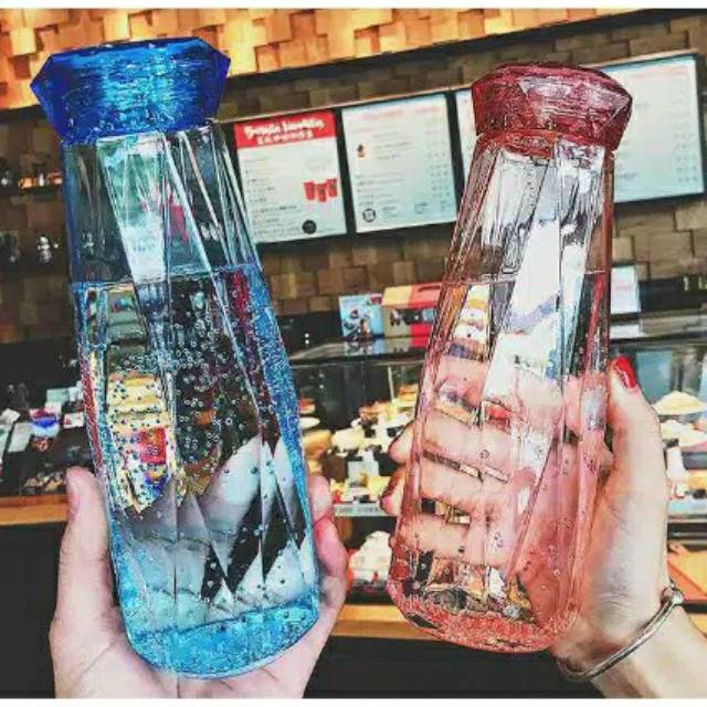 [ PROMO MURAH BANGET ]Botol Minum Kaca Unik Kekinian Bentuk Kristal Diamond-3