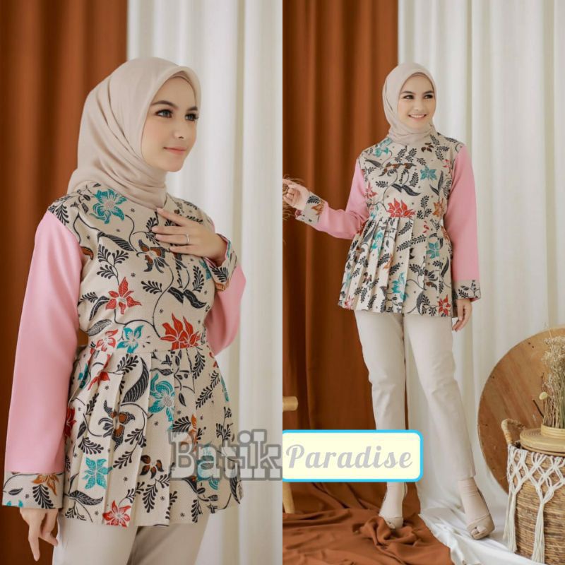 tey-17 Batik wanita ASJ SA HRB026 Kenongo Kemeja Tosca Pendek-Sonia ping