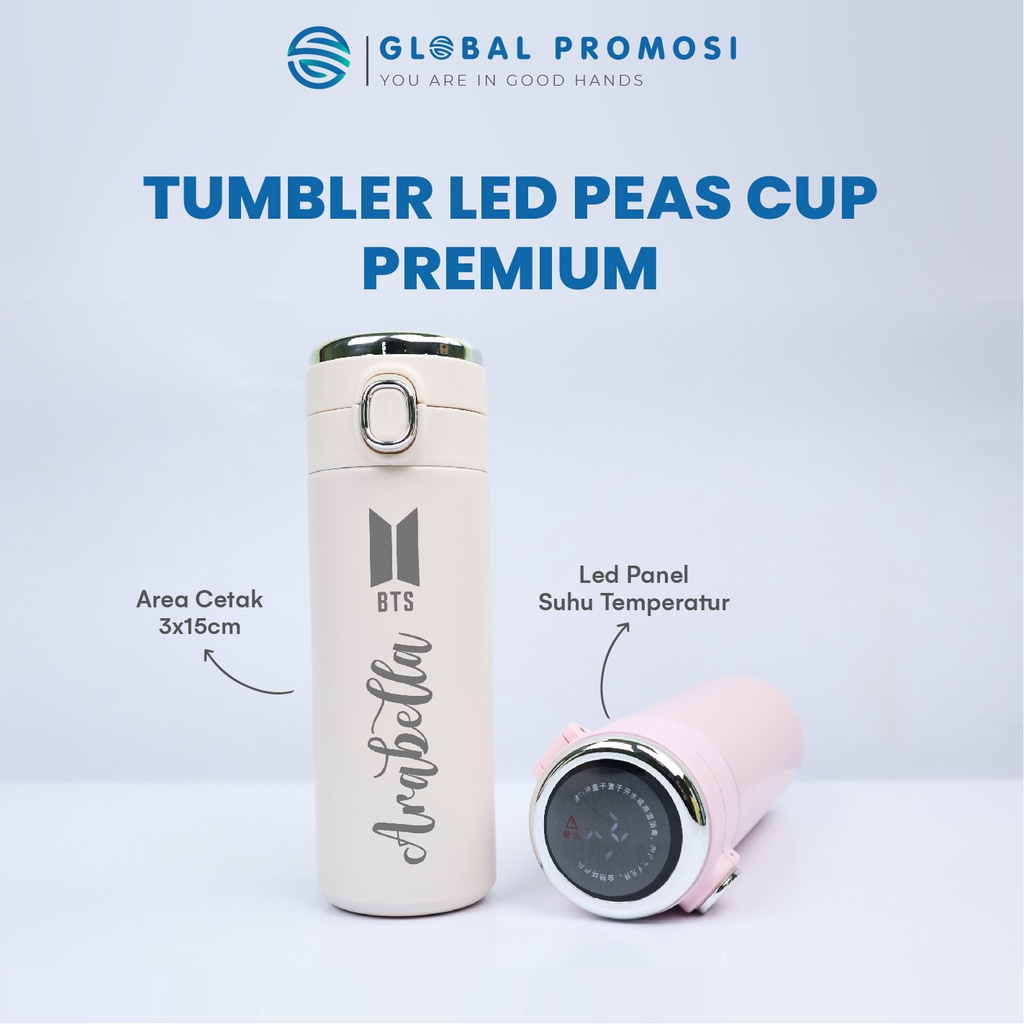 Tumbler Custom Peas Cup  CETAK GRAFIR  Led Display Flask Hot &amp; Cool 420ML/ suhu Tumbler 304 Stainless Steel Botol Souvenir Murah