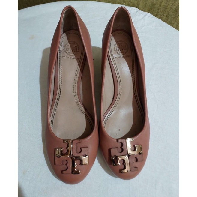 LIKE NEW SEPATU TORY BURCH BROWN TAN NUDE WEDGES SHOES BRANDED AUTHENTIC ORIGINAL TB SANDAL SECOND B