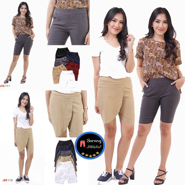  7 WARNA Celana  Pendek  Wanita  3 4  Polos Pinggang Karet 