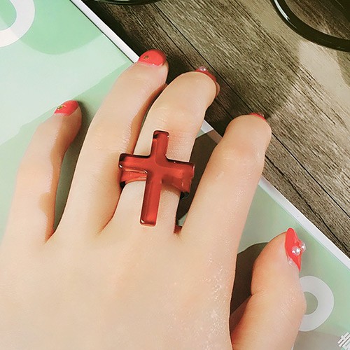 LRC CincinFashion Cross Decorated Simple Design Resin Korean Rings