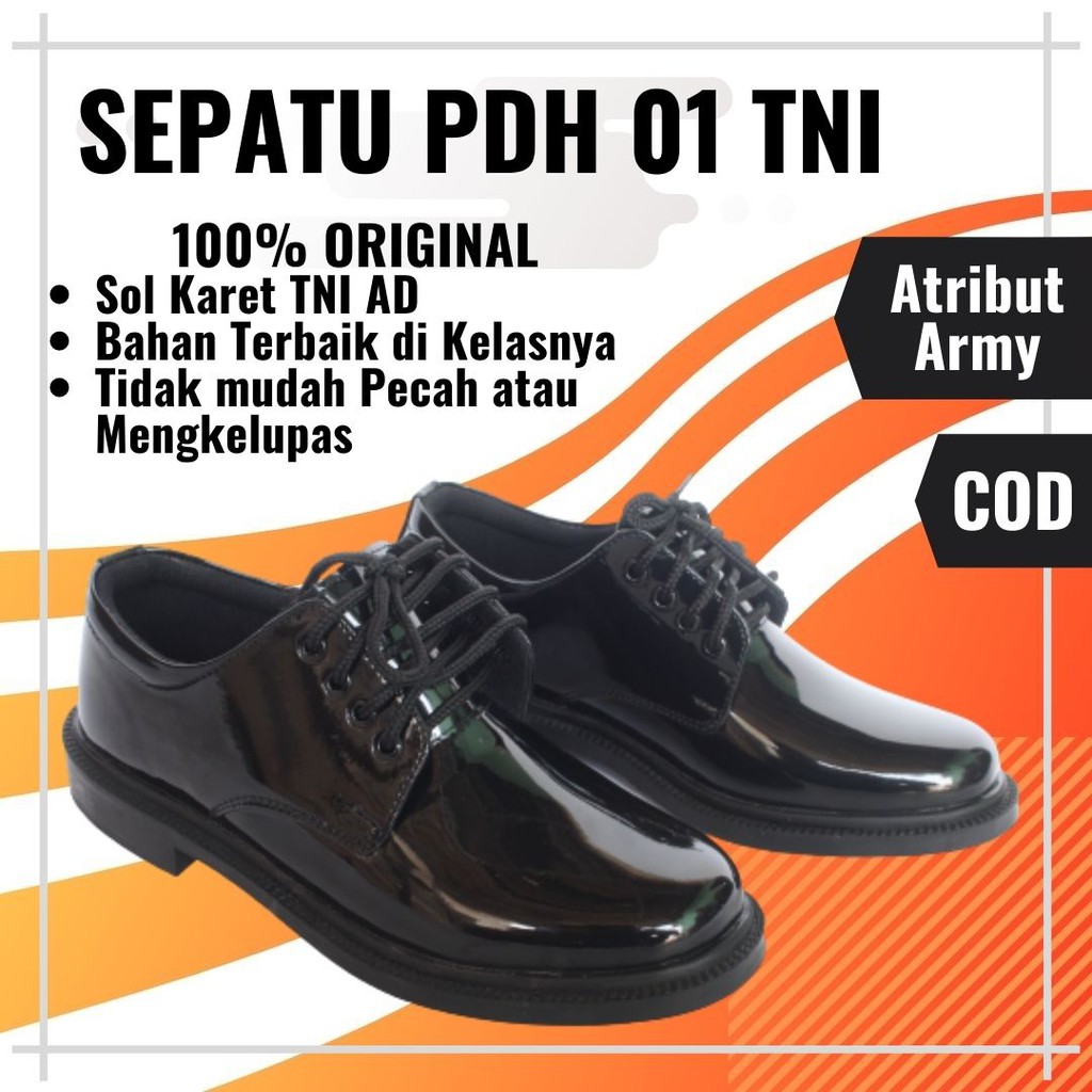 Sepatu Dinas PDH Pendek 01 TNI Tali Mengkilap Sepatu Pria Polri Satpam Security Kantor Kerja Sekolah Hitam Glossy - DT01