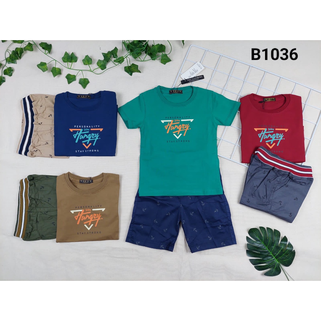 SETELAN BAJU ANAK KAOS CELANA IMPORT HUNGRY B1036