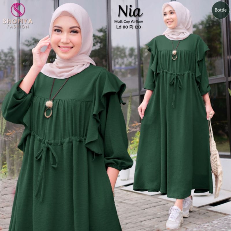 Baju Wanita Kekinian Gamis Remaja Polos Nia Midi Dress Korea Gamis Crinkle Busana Muslim Wanita Terbaru