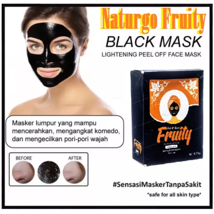 [ 1 Box 10 PCS ] BPOM Masker Wajah Fruity Naturgo / Masker Lumpur Blackmask Ampuh Mengangkat Komedo + FREE KUAS
