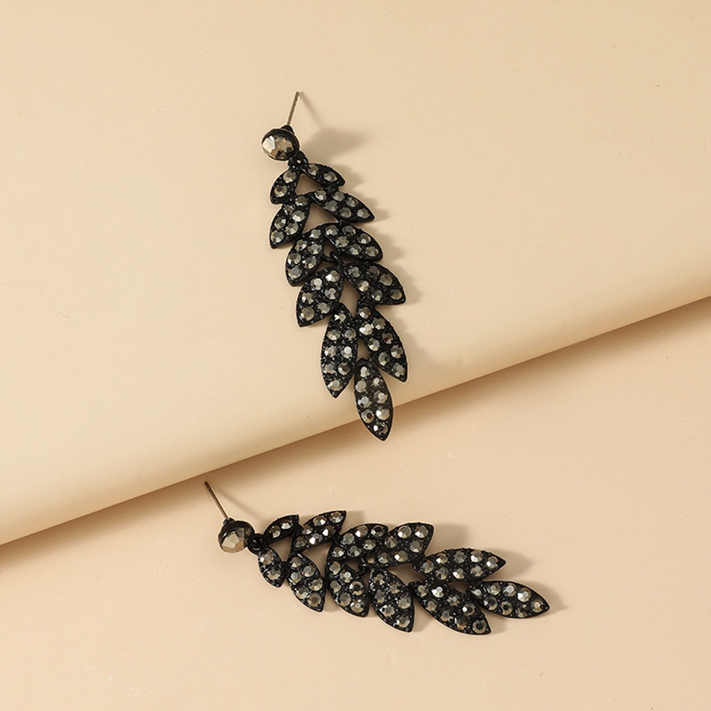 Hu Hu Hu Hu Hu Alat Bantu Pasang Kacamata♡ 1 Pasang Anting Juntai Bentuk Daun Aksen Berlian Imitasi Gaya Vintage Untuk Pesta Cocktail