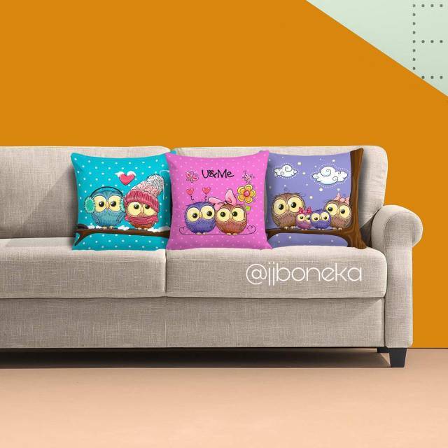 BANTAL SOFA PRINT MOTIF CUTE OWL / BURUNG HANTU 40X40 CM