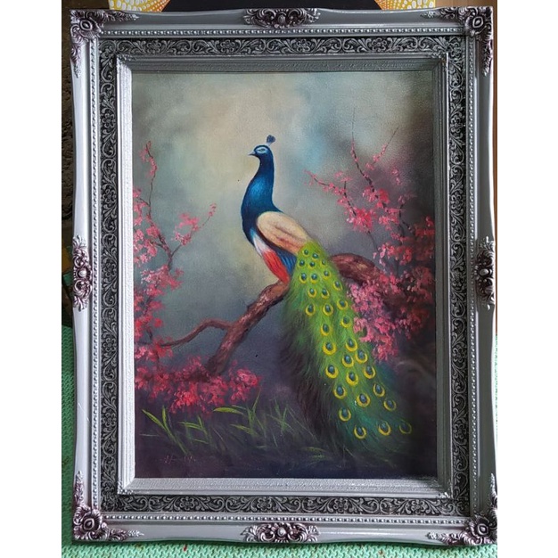 Lukisan burung merak, Lukisan asli kanvas,60×80