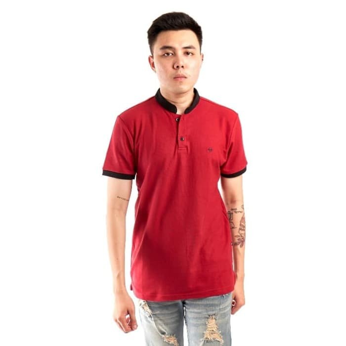 polo shirt maroon kombinasi hitam / kaos kerah pendek / baju polo pria - Merah, M