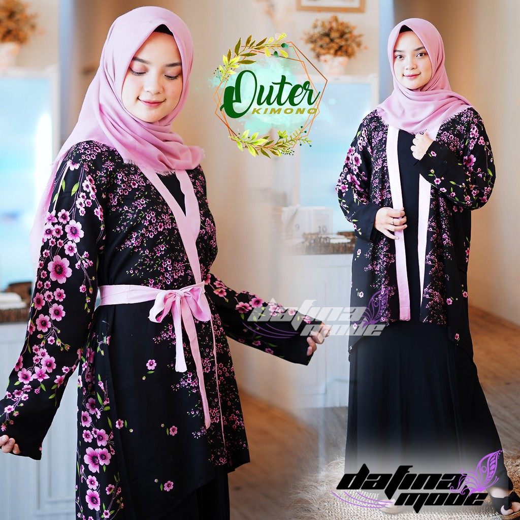 Outer / cardigan New motif sakura black pink