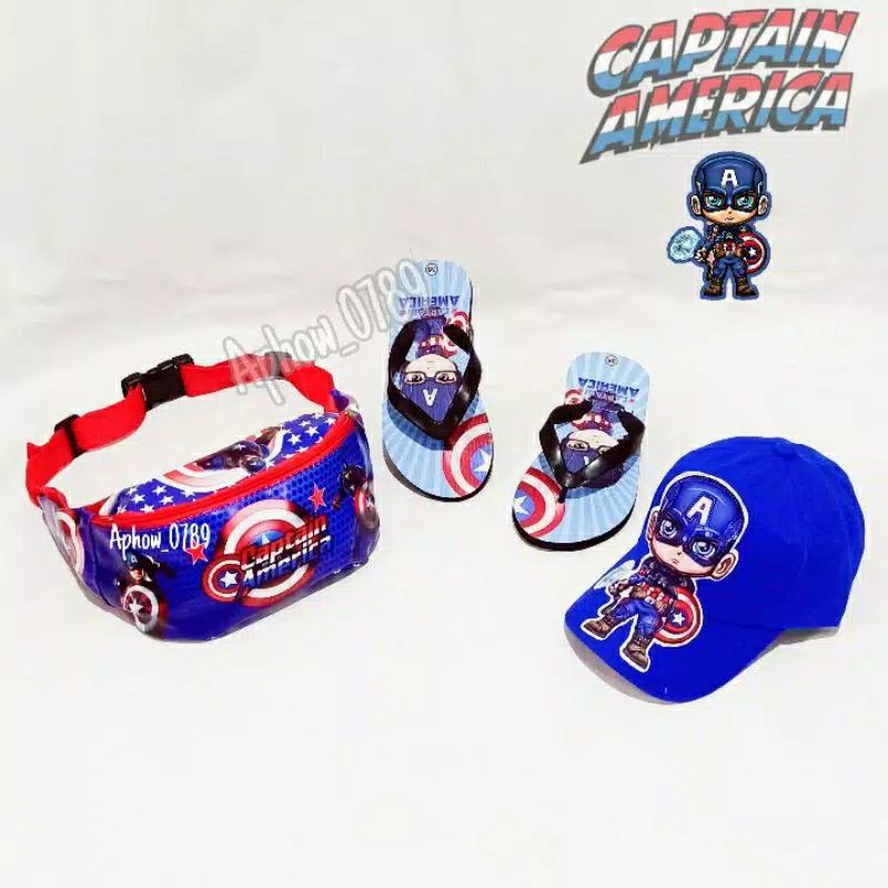 3 in 1 Paket Tas Topi Dan Sandal Motif CAPTAIN AMERICA -NSTORE_15